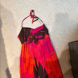 ANTIK BATIK Boho Pink and Orange Halter Smock Back Summer Dress XS